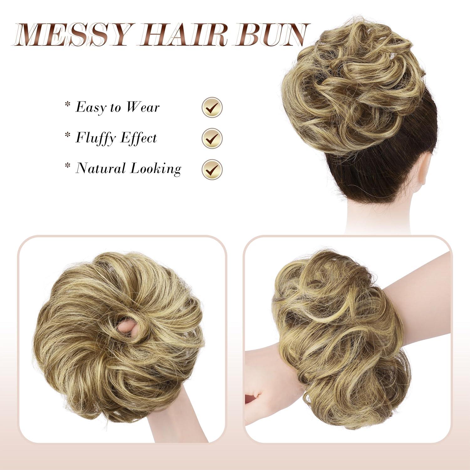 imageFESHFEN Large Messy Bun Hair Piece Wavy Synthetic Chignon Scrunchies Elastic Ponytail Hair Extensions Thick Hairpieces for Women Brunette Brown 194oz8H26 Sand