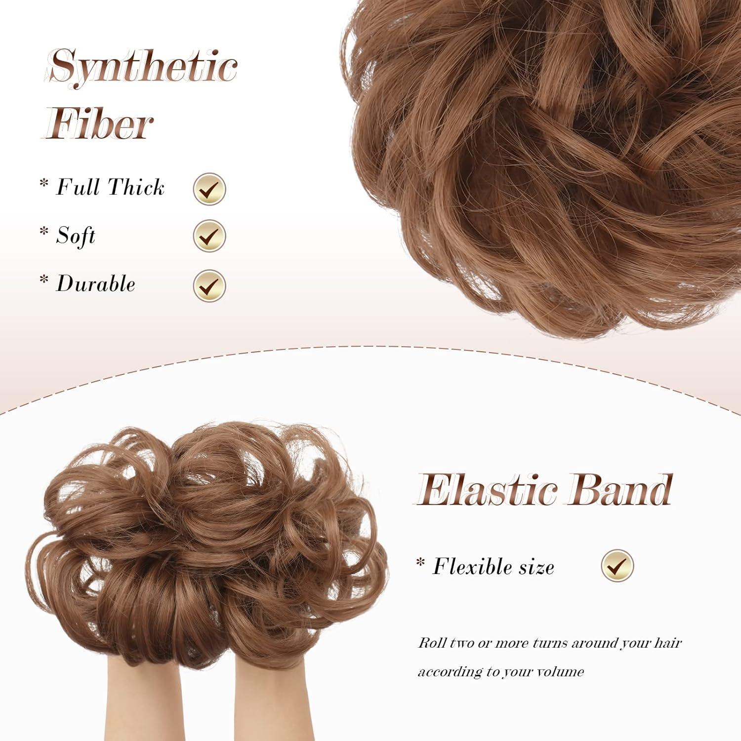 imageFESHFEN Large Messy Bun Hair Piece Wavy Synthetic Chignon Scrunchies Elastic Ponytail Hair Extensions Thick Hairpieces for Women Brunette Brown 194oz30 Copper Brown