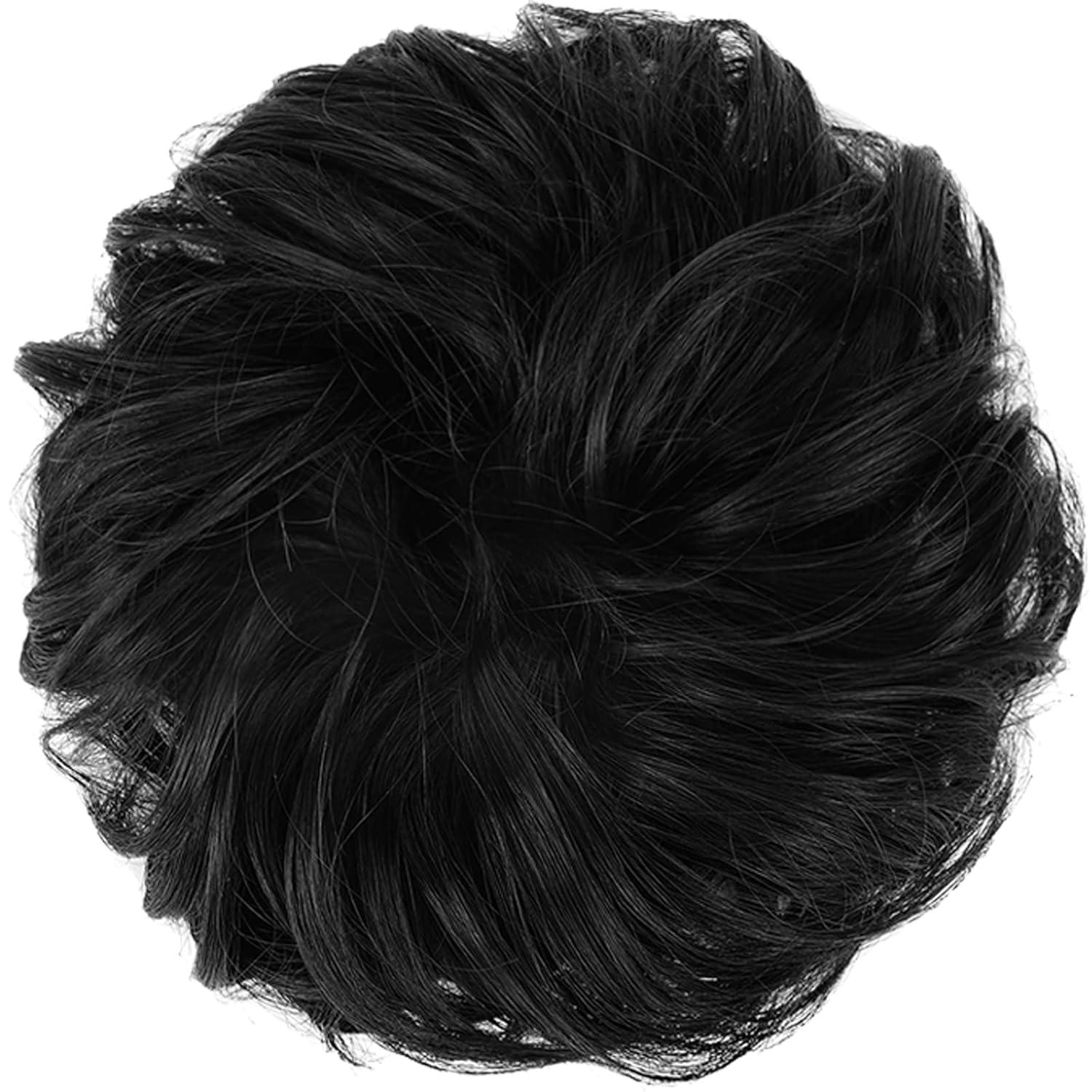 imageFESHFEN Large Messy Bun Hair Piece Wavy Synthetic Chignon Scrunchies Elastic Ponytail Hair Extensions Thick Hairpieces for Women Brunette Brown 194oz1B Off Black