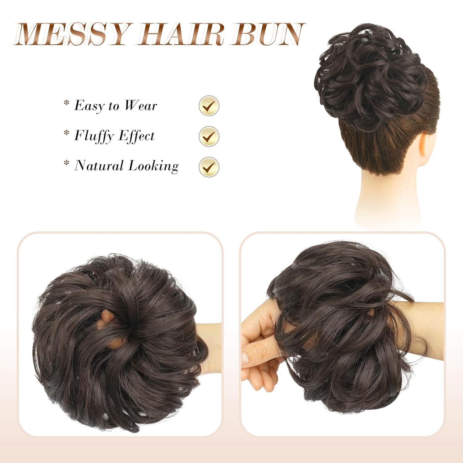 imageFESHFEN Large Messy Bun Hair Piece Wavy Synthetic Chignon Scrunchies Elastic Ponytail Hair Extensions Thick Hairpieces for Women Brunette Brown 194oz6 Dark Brown