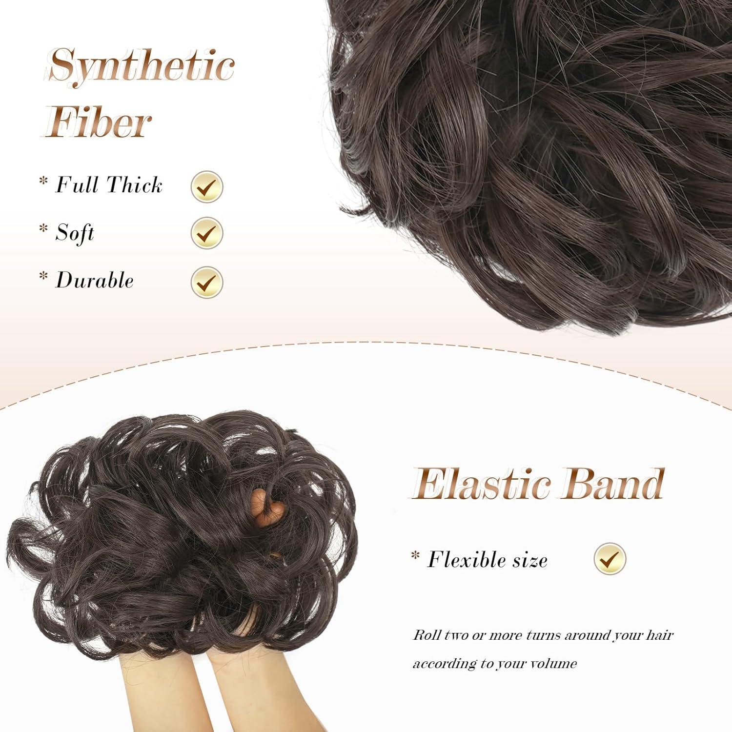 imageFESHFEN Large Messy Bun Hair Piece Wavy Synthetic Chignon Scrunchies Elastic Ponytail Hair Extensions Thick Hairpieces for Women Brunette Brown 194oz6 Dark Brown