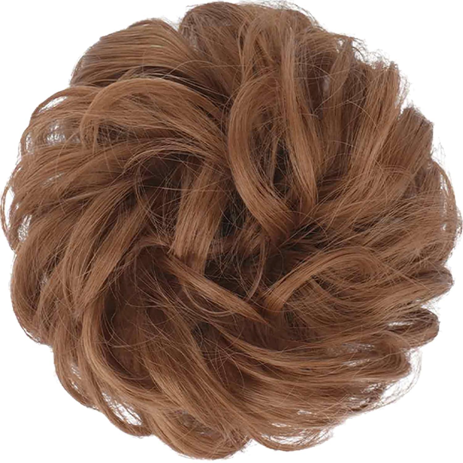 imageFESHFEN Large Messy Bun Hair Piece Wavy Synthetic Chignon Scrunchies Elastic Ponytail Hair Extensions Thick Hairpieces for Women Brunette Brown 194oz30 Copper Brown