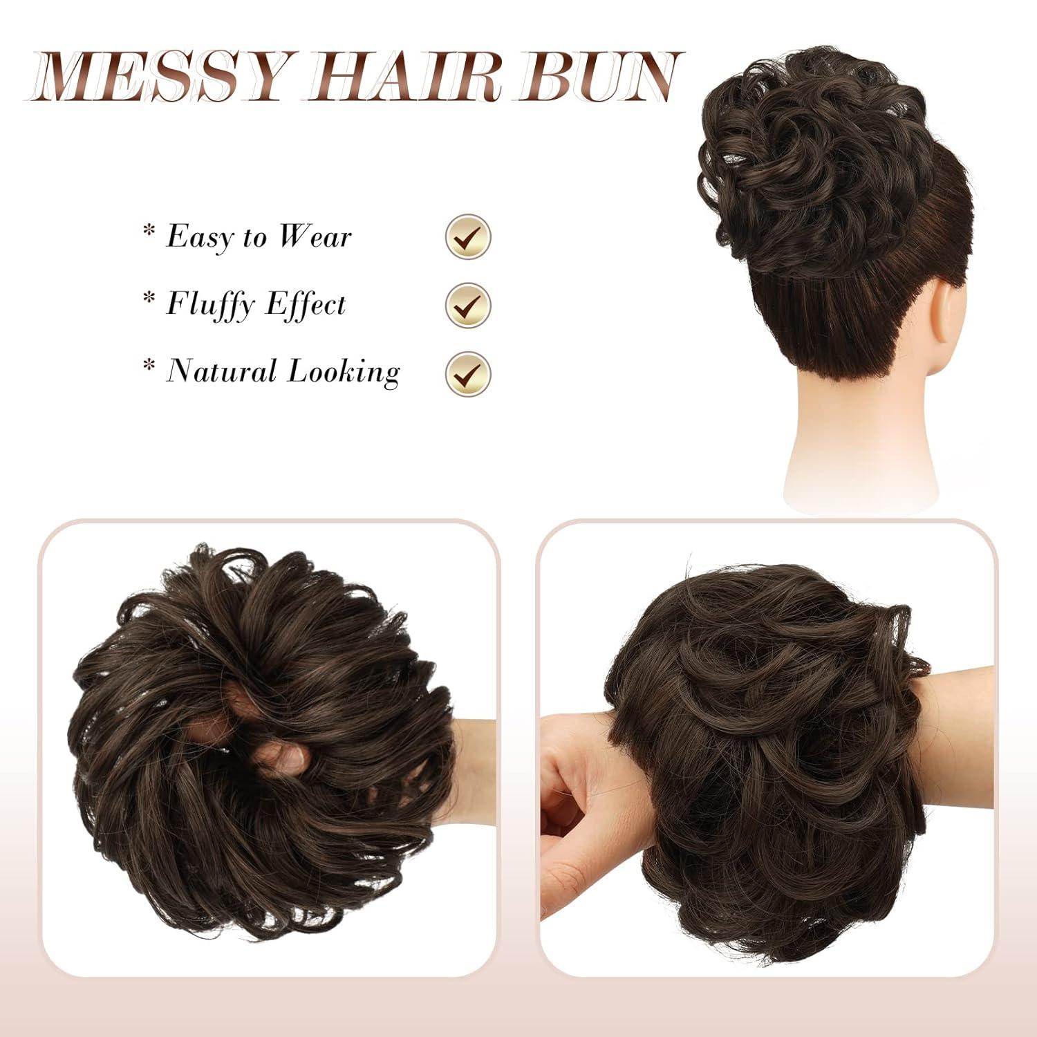 imageFESHFEN Large Messy Bun Hair Piece Wavy Synthetic Chignon Scrunchies Elastic Ponytail Hair Extensions Thick Hairpieces for Women Brunette Brown 194oz230 Dark Brown Light Auburn Mixed