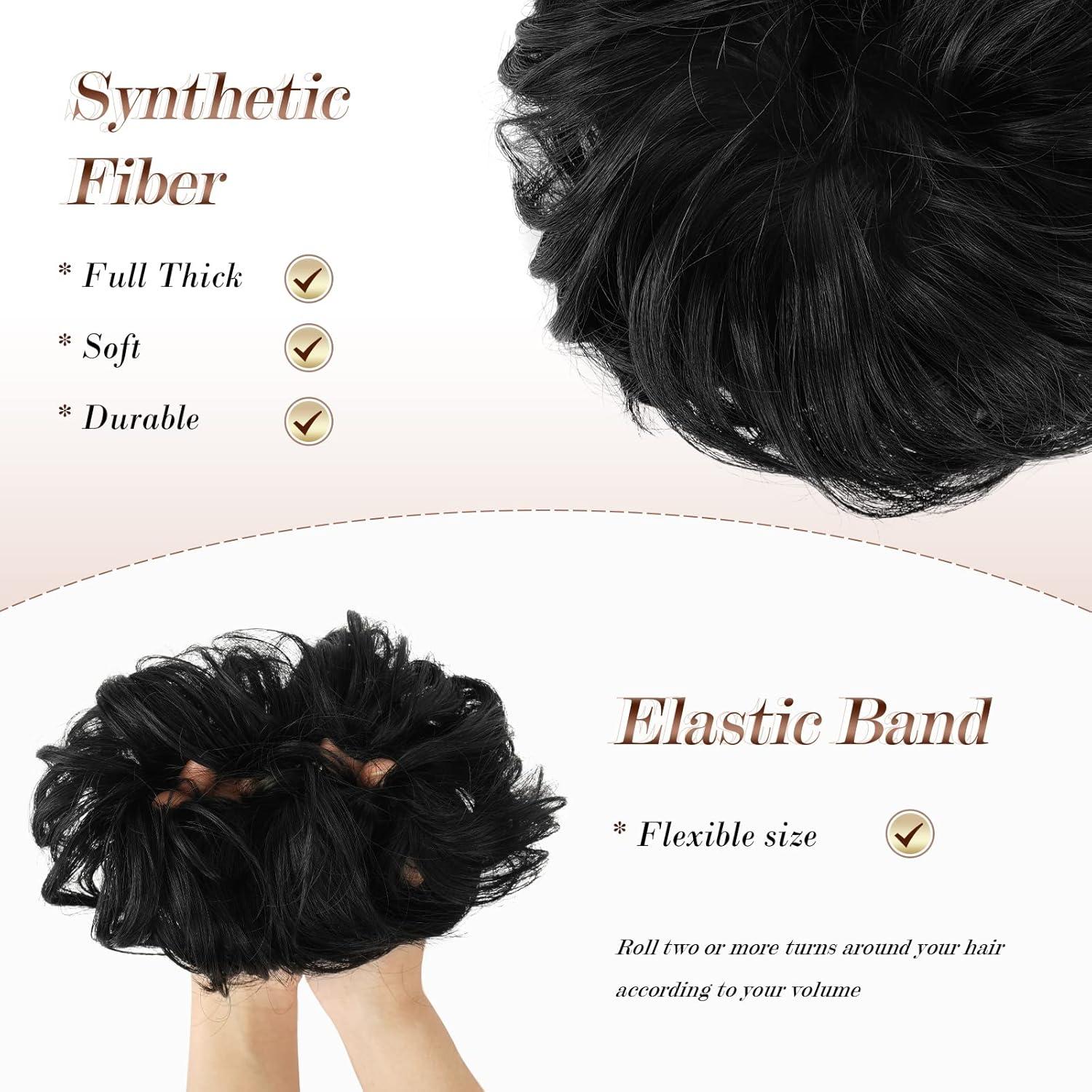 imageFESHFEN Large Messy Bun Hair Piece Wavy Synthetic Chignon Scrunchies Elastic Ponytail Hair Extensions Thick Hairpieces for Women Brunette Brown 194oz1B Off Black