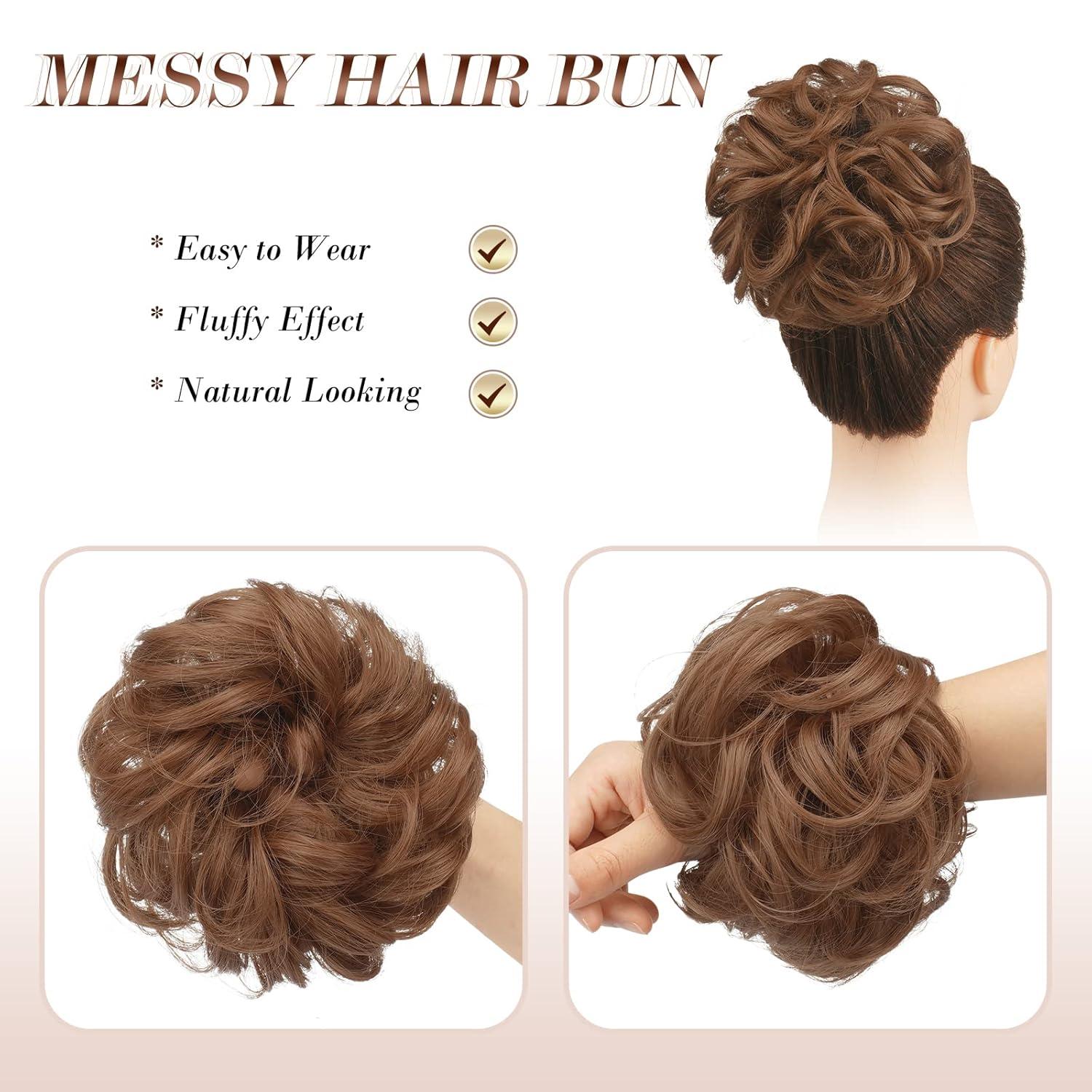 imageFESHFEN Large Messy Bun Hair Piece Wavy Synthetic Chignon Scrunchies Elastic Ponytail Hair Extensions Thick Hairpieces for Women Brunette Brown 194oz30 Copper Brown