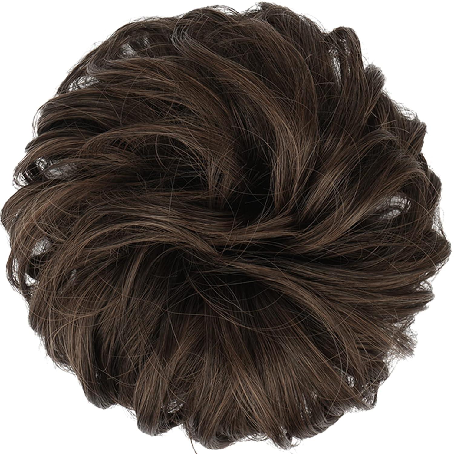 imageFESHFEN Large Messy Bun Hair Piece Wavy Synthetic Chignon Scrunchies Elastic Ponytail Hair Extensions Thick Hairpieces for Women Brunette Brown 194oz230 Dark Brown Light Auburn Mixed