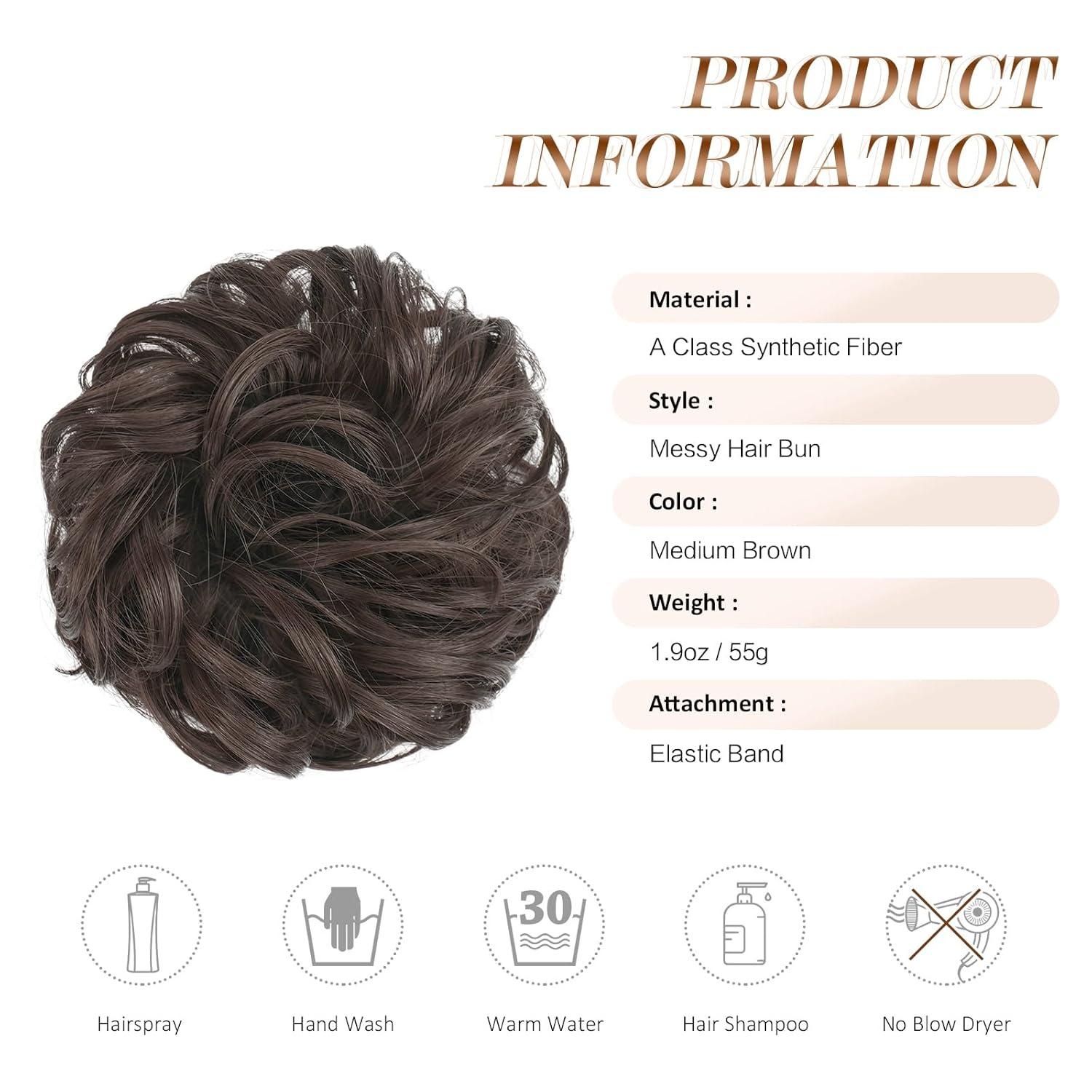 imageFESHFEN Large Messy Bun Hair Piece Wavy Synthetic Chignon Scrunchies Elastic Ponytail Hair Extensions Thick Hairpieces for Women Brunette Brown 194oz6 Dark Brown