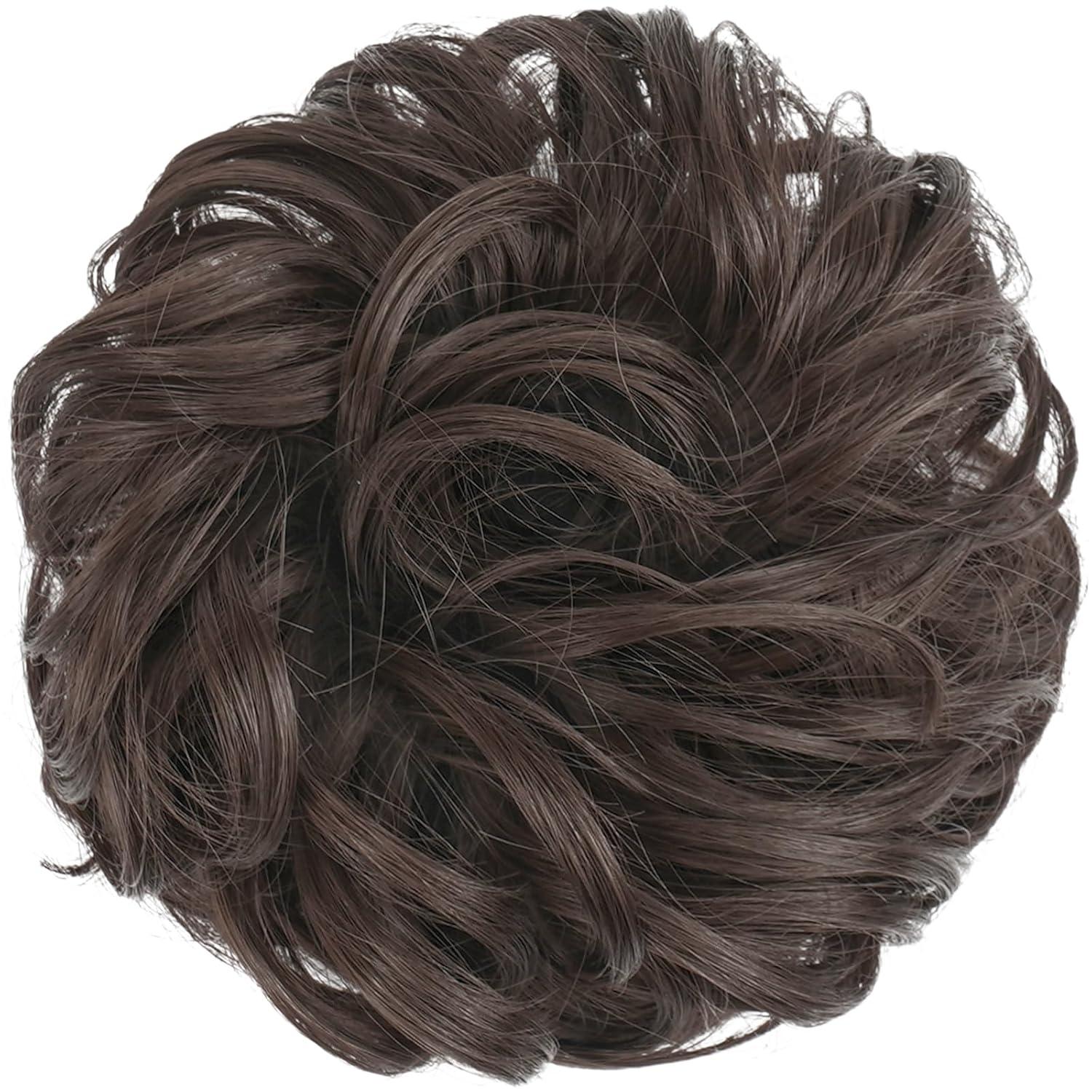 imageFESHFEN Large Messy Bun Hair Piece Wavy Synthetic Chignon Scrunchies Elastic Ponytail Hair Extensions Thick Hairpieces for Women Brunette Brown 194oz6 Dark Brown