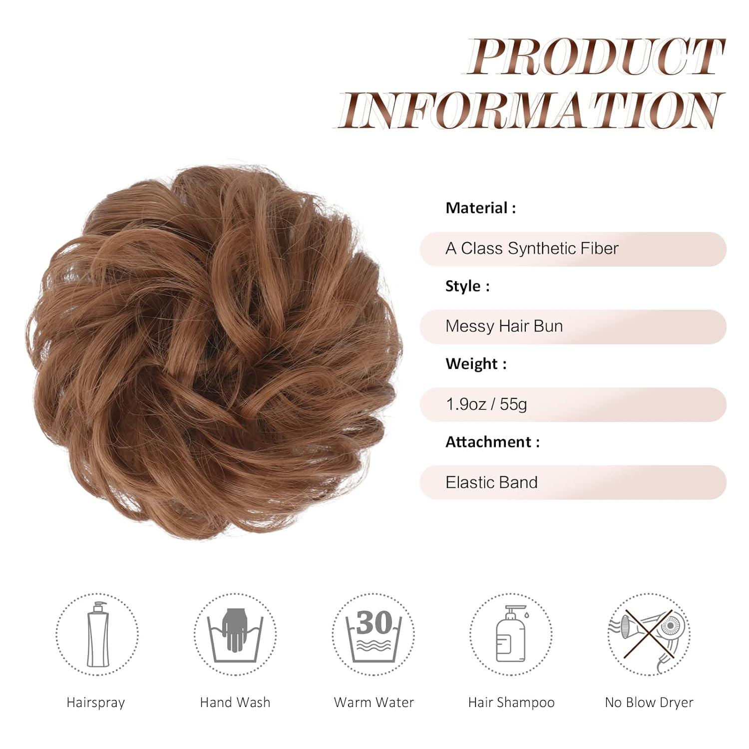 imageFESHFEN Large Messy Bun Hair Piece Wavy Synthetic Chignon Scrunchies Elastic Ponytail Hair Extensions Thick Hairpieces for Women Brunette Brown 194oz30 Copper Brown