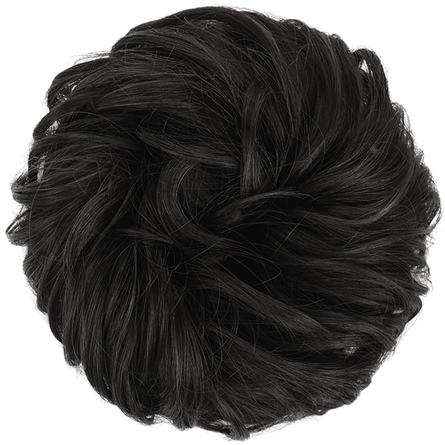 imageFESHFEN Large Messy Bun Hair Piece Wavy Synthetic Chignon Scrunchies Elastic Ponytail Hair Extensions Thick Hairpieces for Women Brunette Brown 194oz4 Black Brown