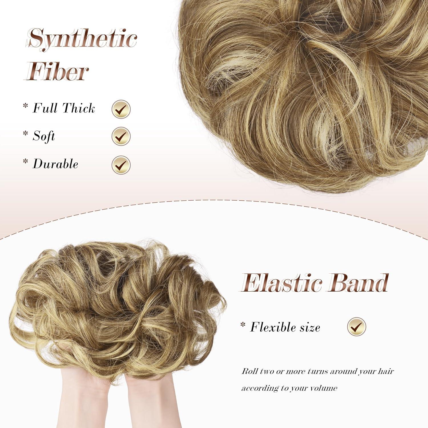 imageFESHFEN Large Messy Bun Hair Piece Wavy Synthetic Chignon Scrunchies Elastic Ponytail Hair Extensions Thick Hairpieces for Women Brunette Brown 194oz8H26 Sand