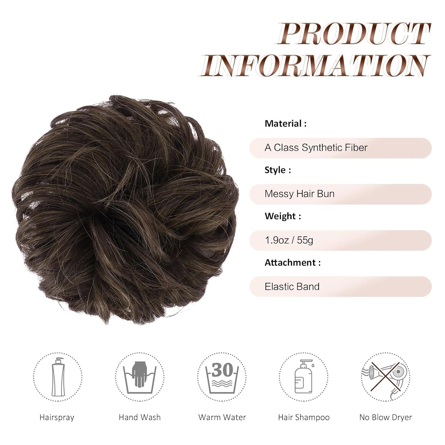 imageFESHFEN Large Messy Bun Hair Piece Wavy Synthetic Chignon Scrunchies Elastic Ponytail Hair Extensions Thick Hairpieces for Women Brunette Brown 194oz46A Mixed Chocolate Brown
