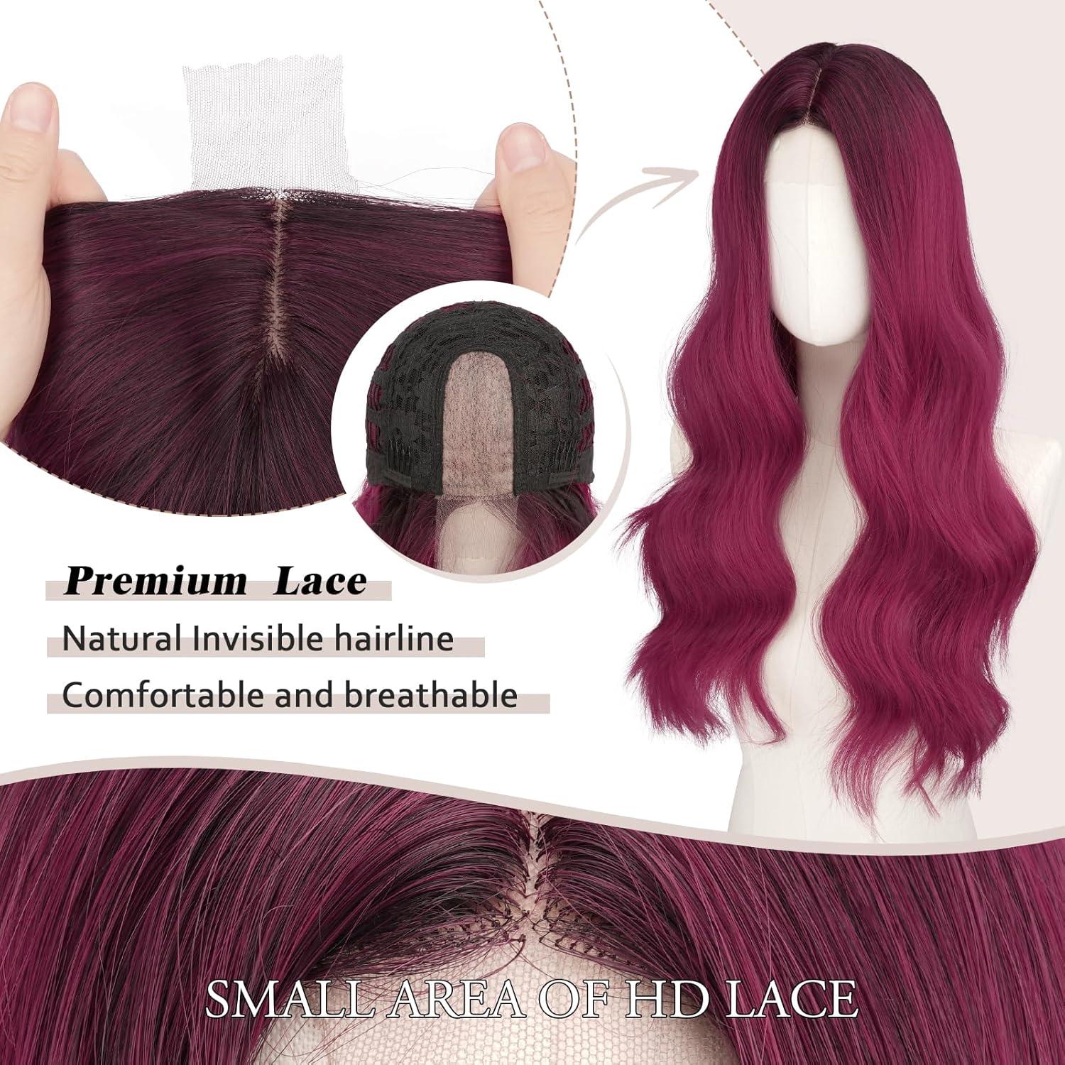 imageFESHFEN Long Dirty Blonde Wigs for Women 22 inch Middle Parting Synthetic Wavy Wig for Daily Party6 Black to Burgundy