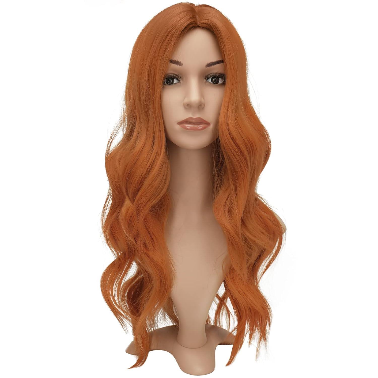 imageFESHFEN Long Dirty Blonde Wigs for Women 22 inch Middle Parting Synthetic Wavy Wig for Daily PartyAuburn
