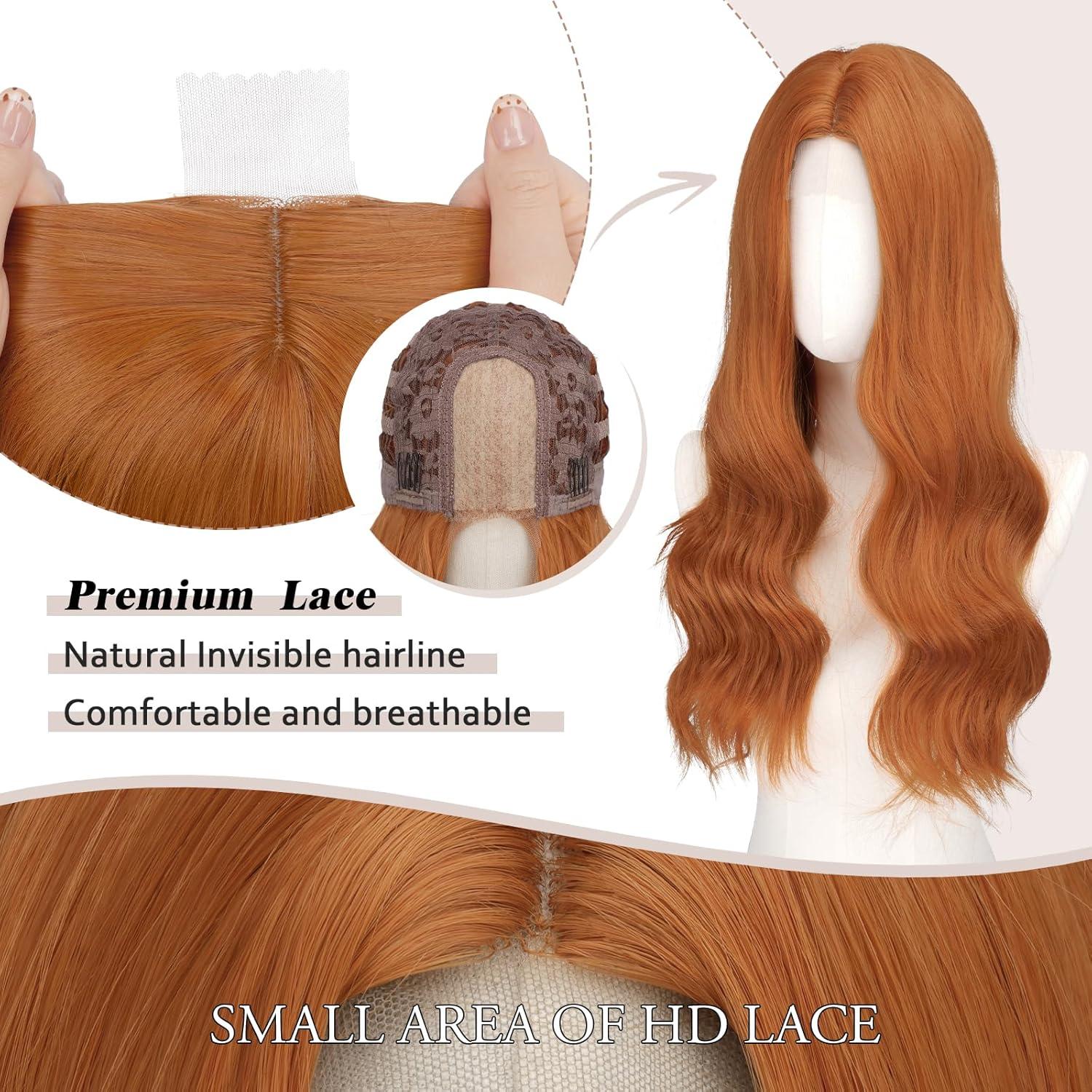 imageFESHFEN Long Dirty Blonde Wigs for Women 22 inch Middle Parting Synthetic Wavy Wig for Daily PartyAuburn