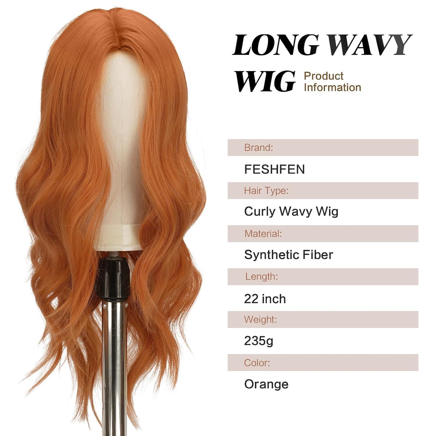 imageFESHFEN Long Dirty Blonde Wigs for Women 22 inch Middle Parting Synthetic Wavy Wig for Daily PartyAuburn