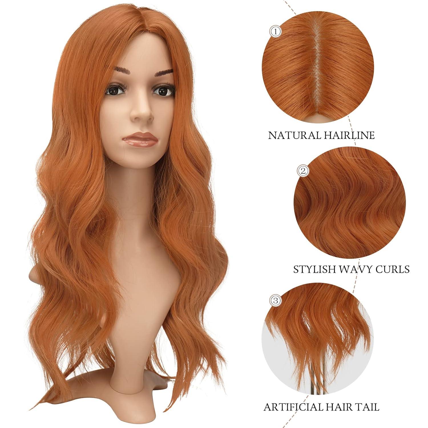 imageFESHFEN Long Dirty Blonde Wigs for Women 22 inch Middle Parting Synthetic Wavy Wig for Daily PartyAuburn