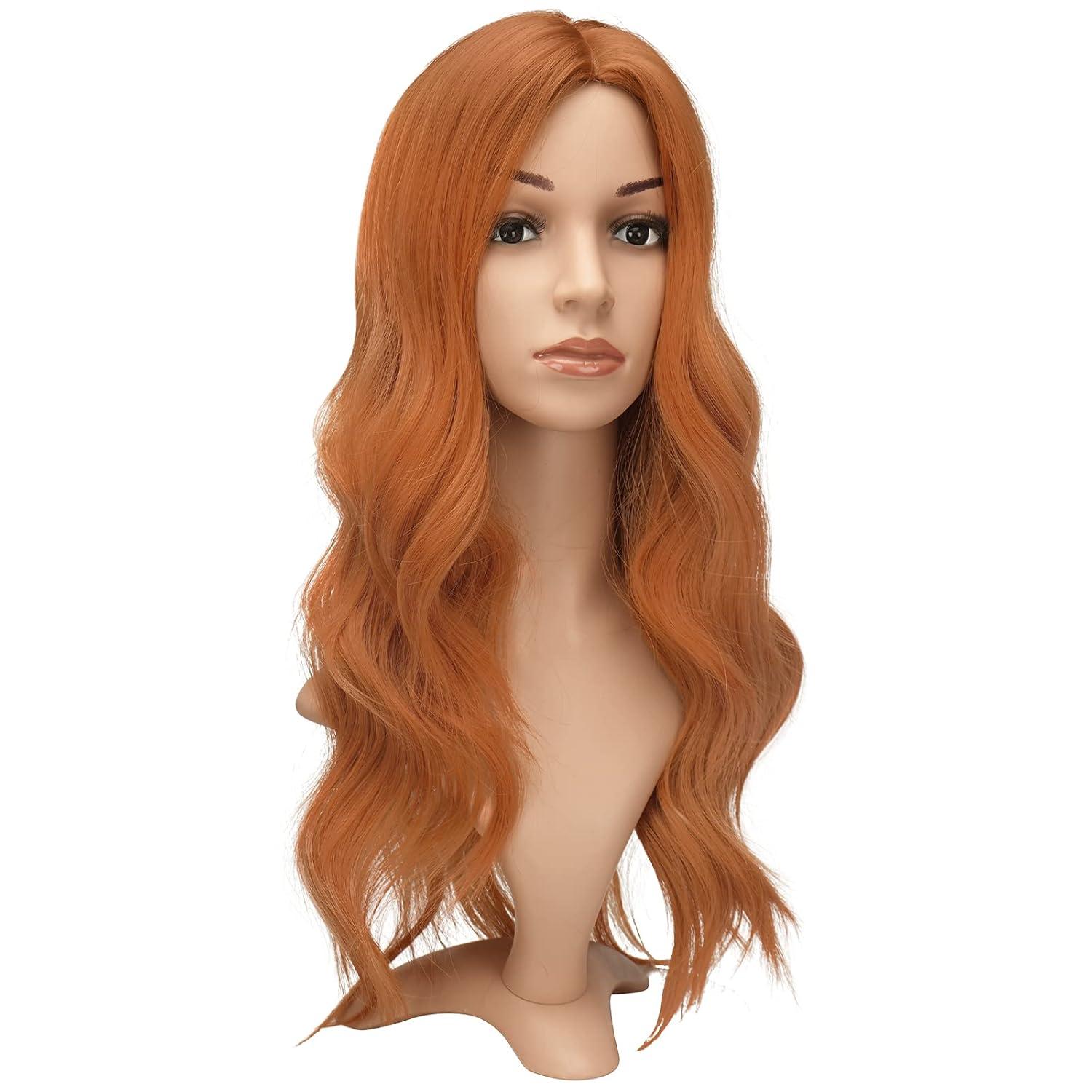 imageFESHFEN Long Dirty Blonde Wigs for Women 22 inch Middle Parting Synthetic Wavy Wig for Daily PartyAuburn