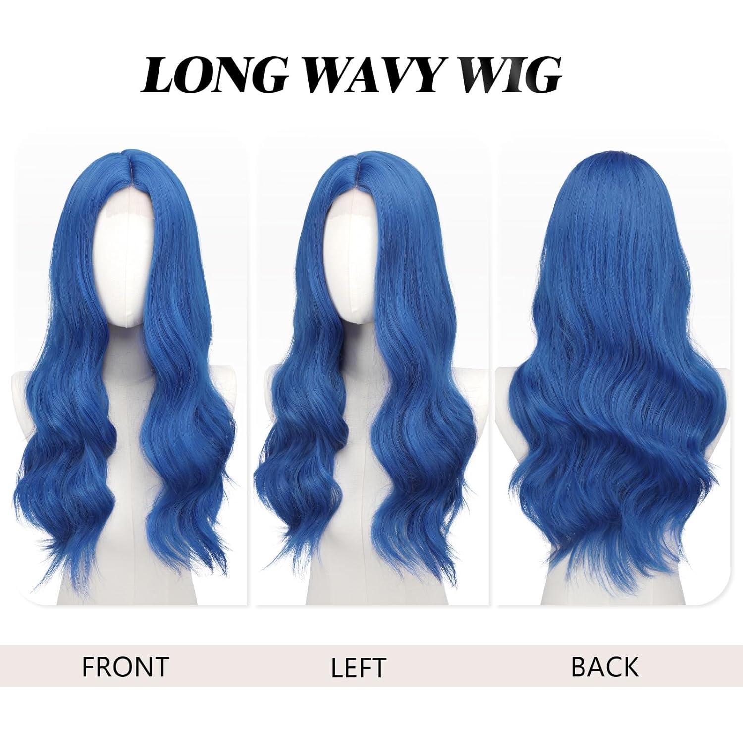 imageFESHFEN Long Dirty Blonde Wigs for Women 22 inch Middle Parting Synthetic Wavy Wig for Daily PartyDark Blue