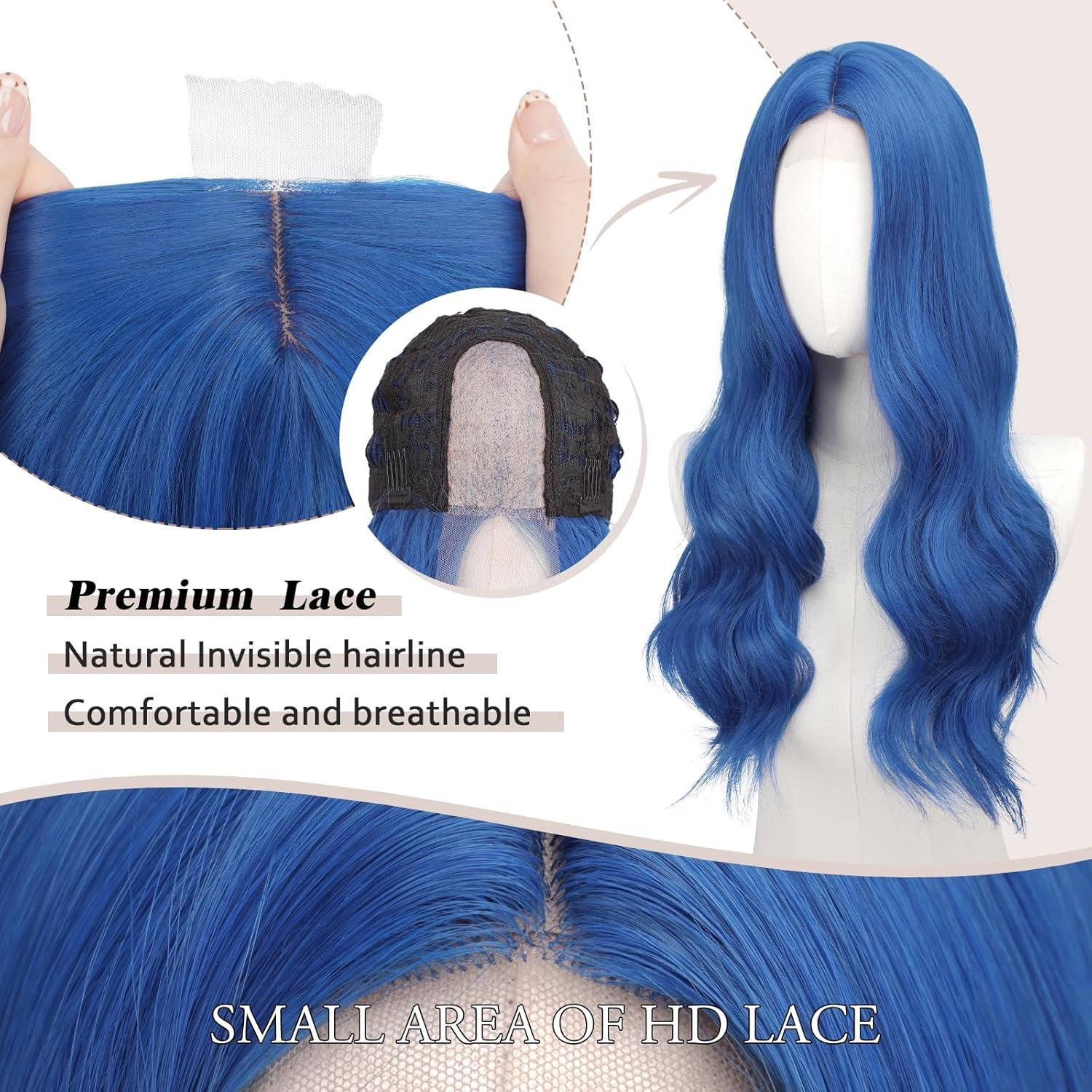 imageFESHFEN Long Dirty Blonde Wigs for Women 22 inch Middle Parting Synthetic Wavy Wig for Daily PartyDark Blue