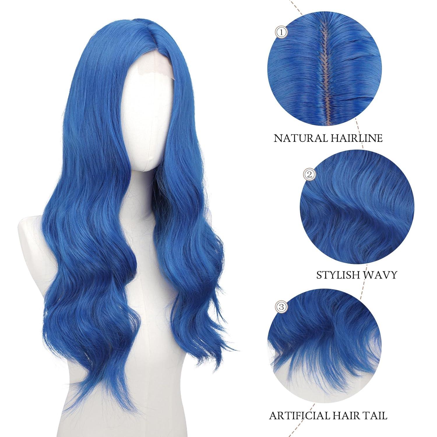 imageFESHFEN Long Dirty Blonde Wigs for Women 22 inch Middle Parting Synthetic Wavy Wig for Daily PartyDark Blue