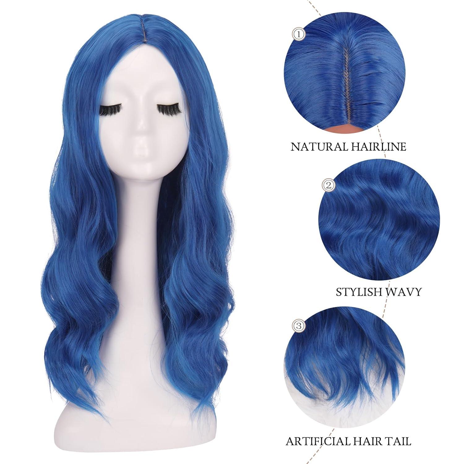 imageFESHFEN Long Dirty Blonde Wigs for Women 22 inch Middle Parting Synthetic Wavy Wig for Daily PartyDark Blue