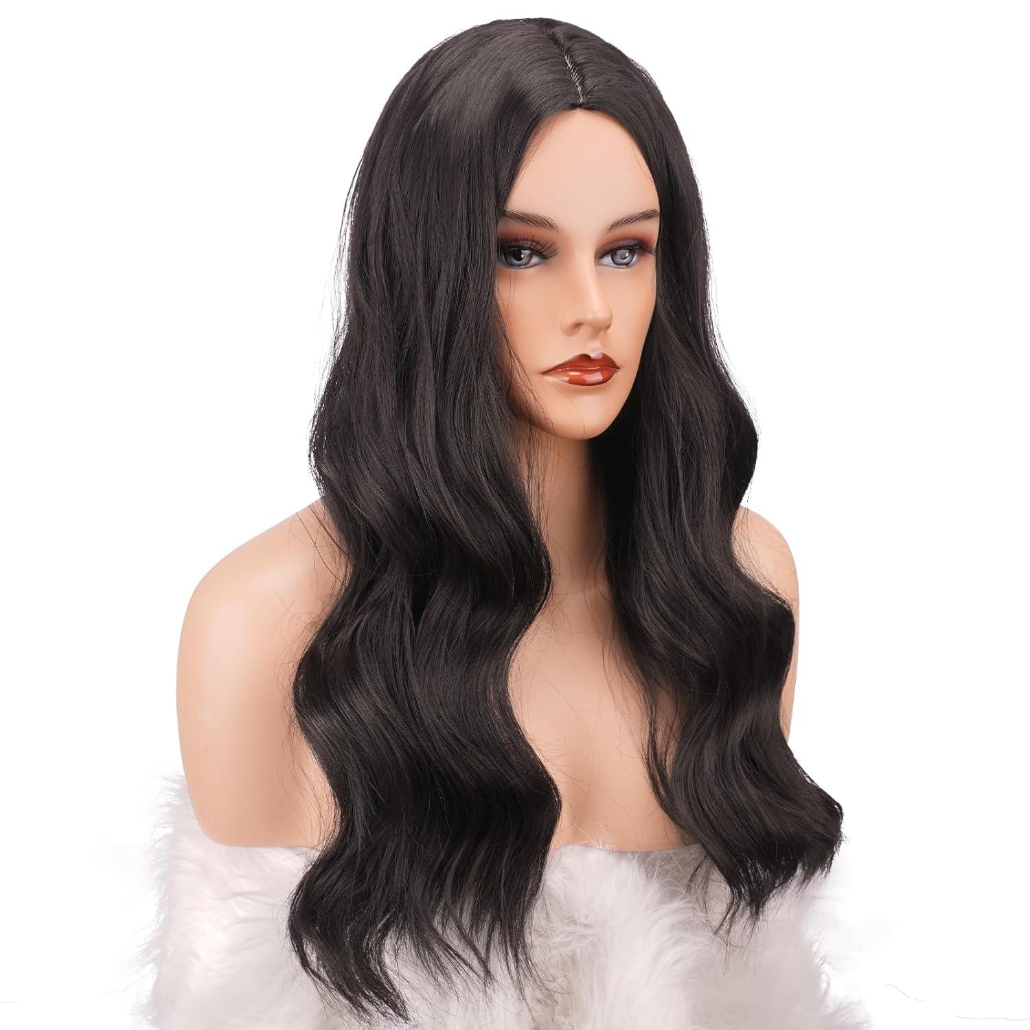 imageFESHFEN Long Dirty Blonde Wigs for Women 22 inch Middle Parting Synthetic Wavy Wig for Daily PartyDark Brown