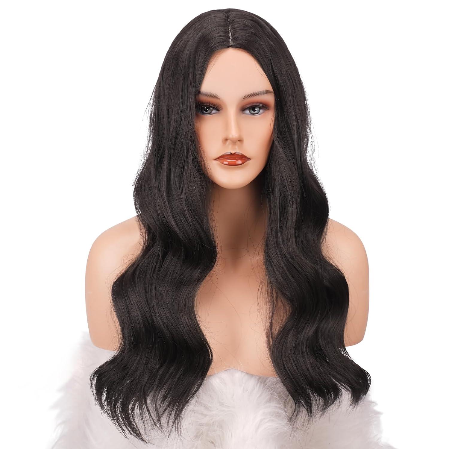 imageFESHFEN Long Dirty Blonde Wigs for Women 22 inch Middle Parting Synthetic Wavy Wig for Daily PartyDark Brown