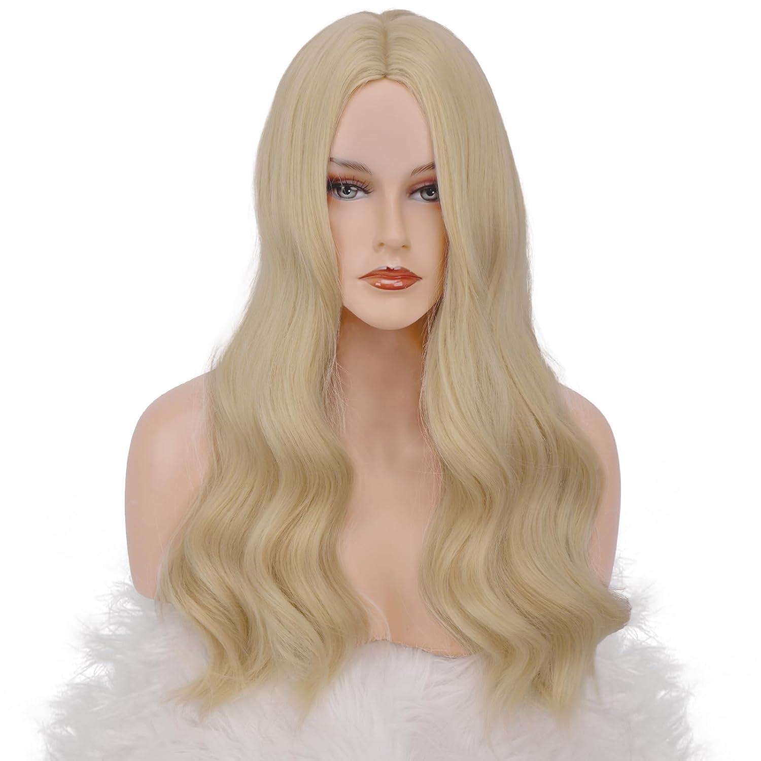 imageFESHFEN Long Dirty Blonde Wigs for Women 22 inch Middle Parting Synthetic Wavy Wig for Daily PartyLight Blonde