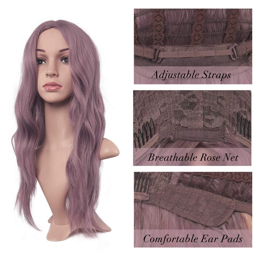 imageFESHFEN Long Dirty Blonde Wigs for Women 22 inch Middle Parting Synthetic Wavy Wig for Daily PartyLilac PurpleMiddle Parting