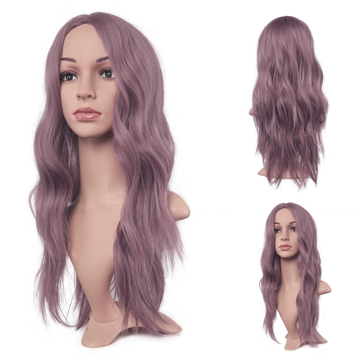 imageFESHFEN Long Dirty Blonde Wigs for Women 22 inch Middle Parting Synthetic Wavy Wig for Daily PartyLilac PurpleMiddle Parting
