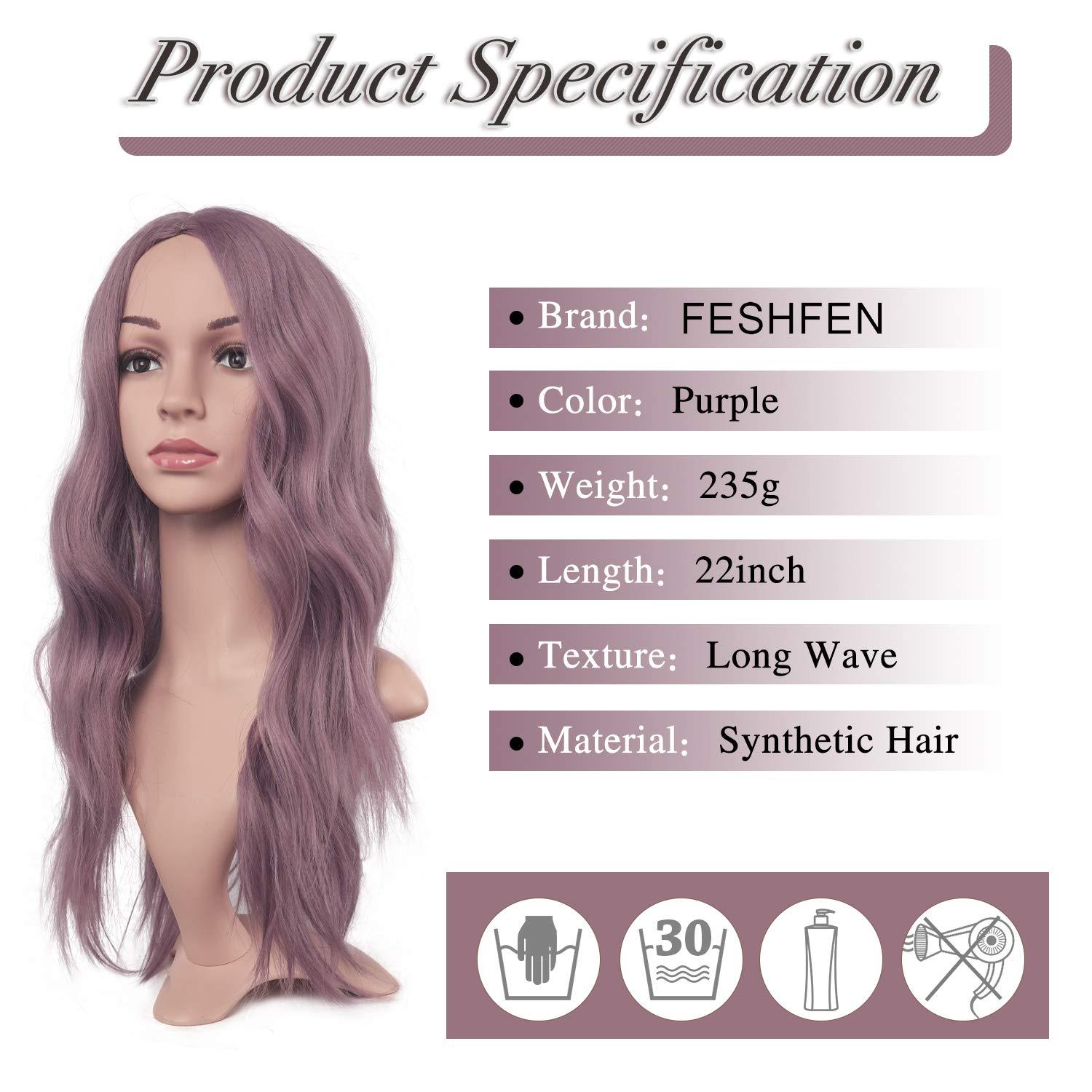 imageFESHFEN Long Dirty Blonde Wigs for Women 22 inch Middle Parting Synthetic Wavy Wig for Daily PartyLilac PurpleMiddle Parting