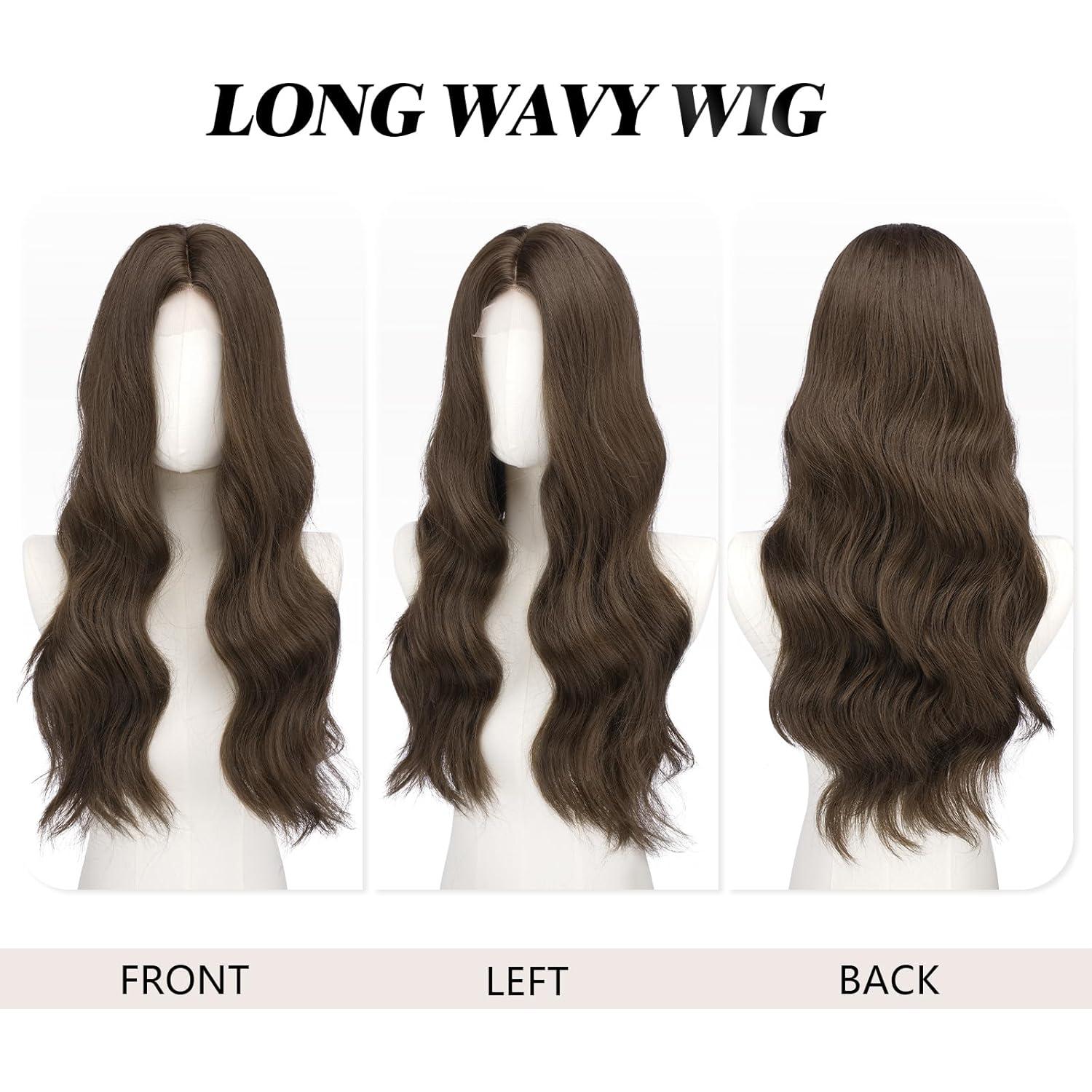 imageFESHFEN Long Dirty Blonde Wigs for Women 22 inch Middle Parting Synthetic Wavy Wig for Daily PartyMedium Brown