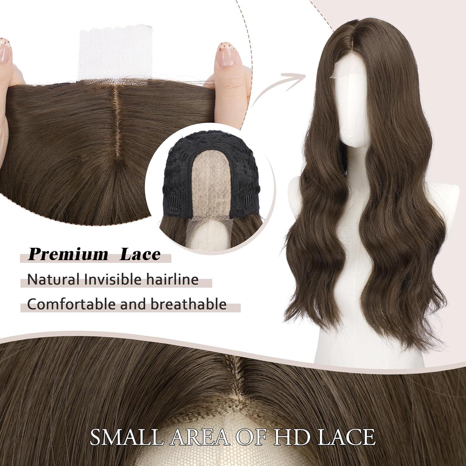 imageFESHFEN Long Dirty Blonde Wigs for Women 22 inch Middle Parting Synthetic Wavy Wig for Daily PartyMedium Brown