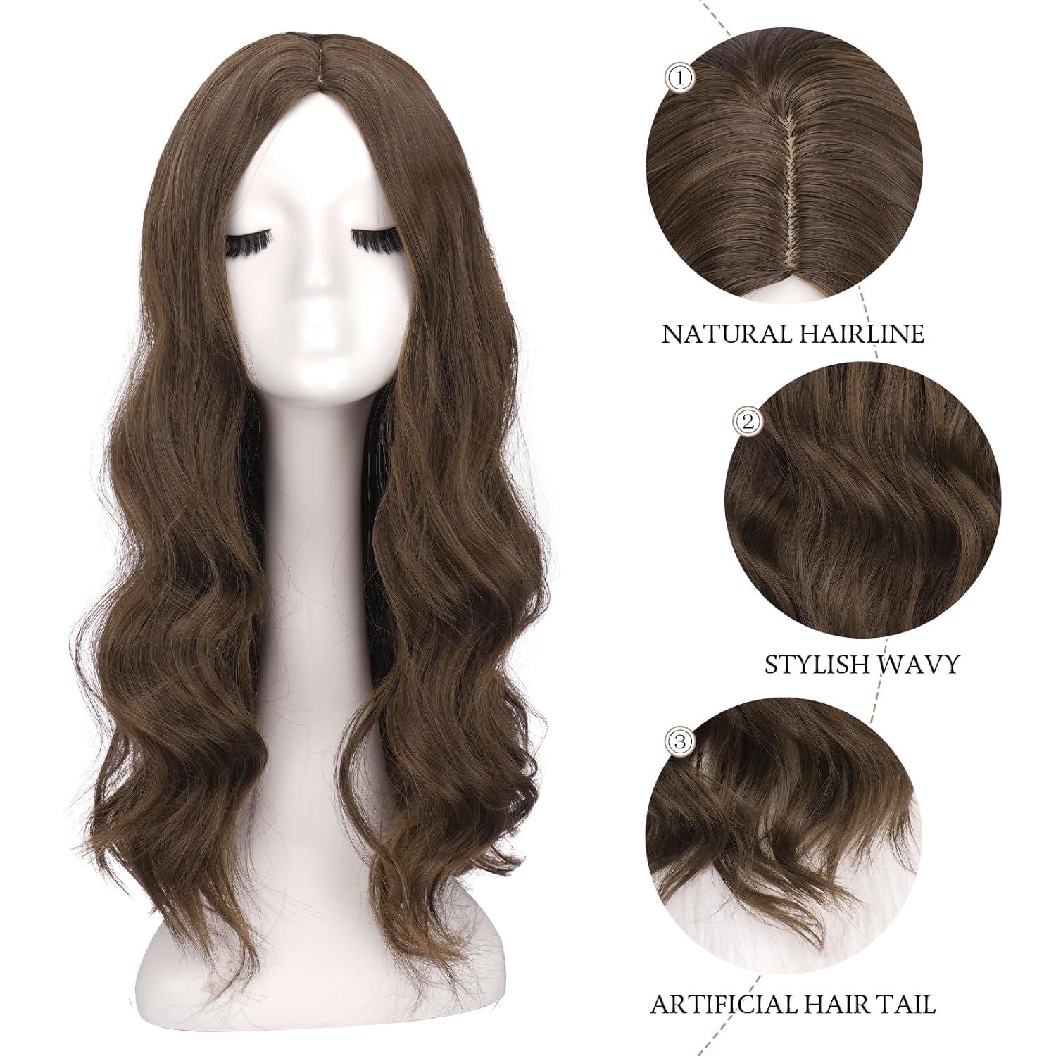 imageFESHFEN Long Dirty Blonde Wigs for Women 22 inch Middle Parting Synthetic Wavy Wig for Daily PartyMedium Brown