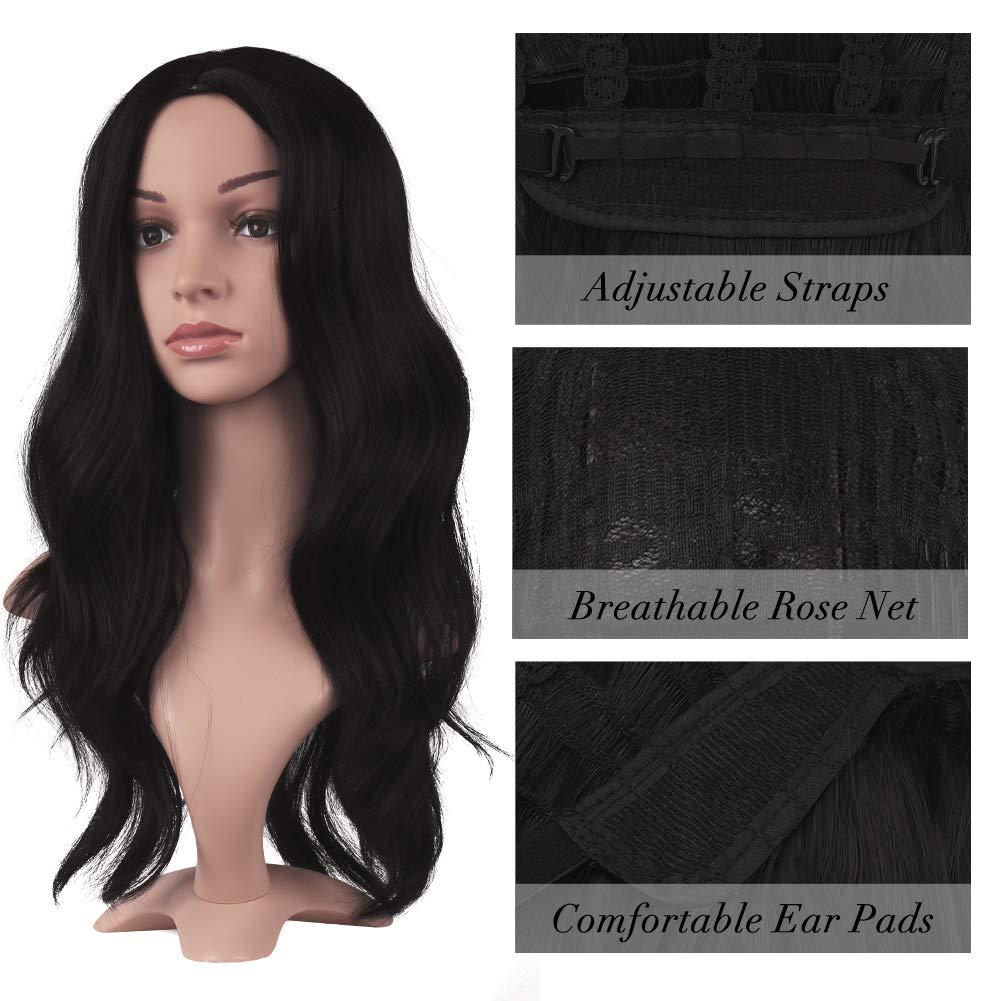 imageFESHFEN Long Dirty Blonde Wigs for Women 22 inch Middle Parting Synthetic Wavy Wig for Daily PartyNatural Black
