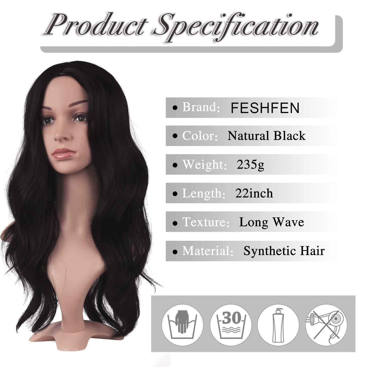 imageFESHFEN Long Dirty Blonde Wigs for Women 22 inch Middle Parting Synthetic Wavy Wig for Daily PartyNatural Black