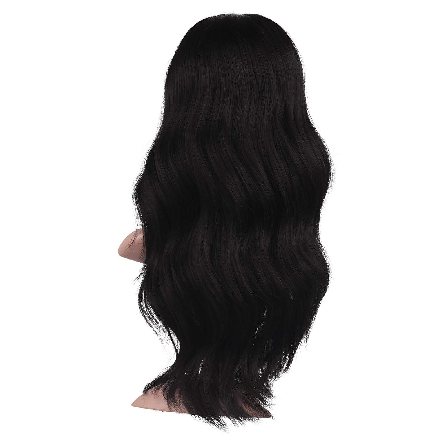 imageFESHFEN Long Dirty Blonde Wigs for Women 22 inch Middle Parting Synthetic Wavy Wig for Daily PartyNatural Black