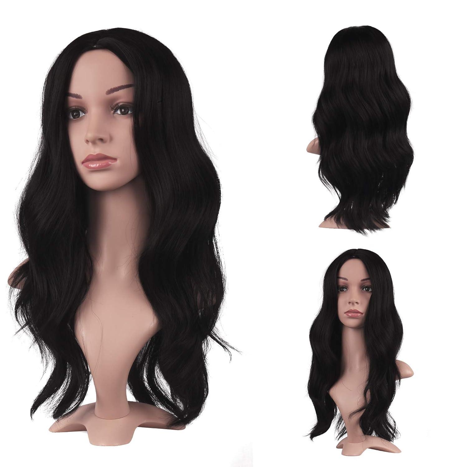 imageFESHFEN Long Dirty Blonde Wigs for Women 22 inch Middle Parting Synthetic Wavy Wig for Daily PartyNatural Black