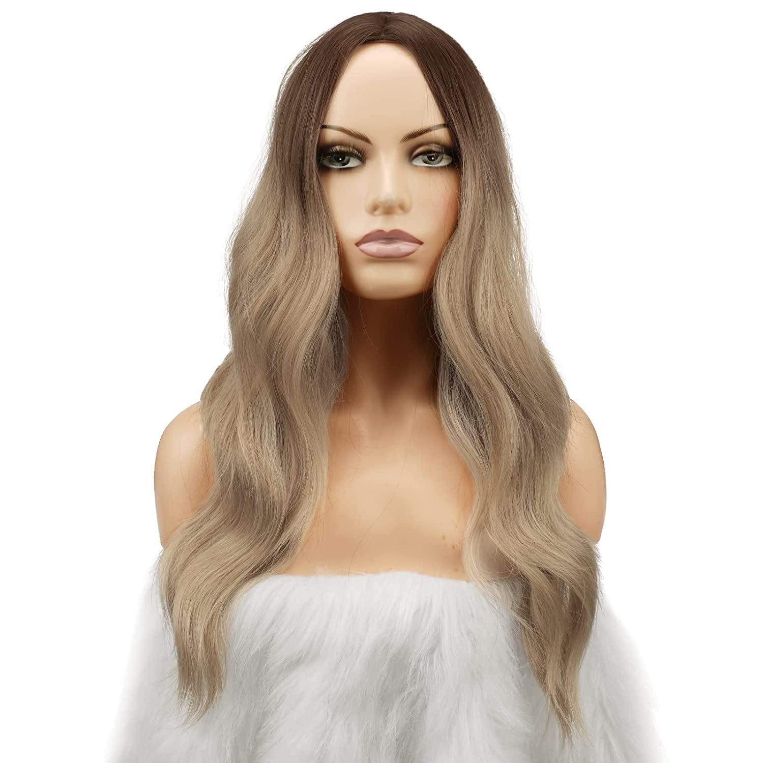 imageFESHFEN Long Dirty Blonde Wigs for Women 22 inch Middle Parting Synthetic Wavy Wig for Daily PartyOmbre Blonde
