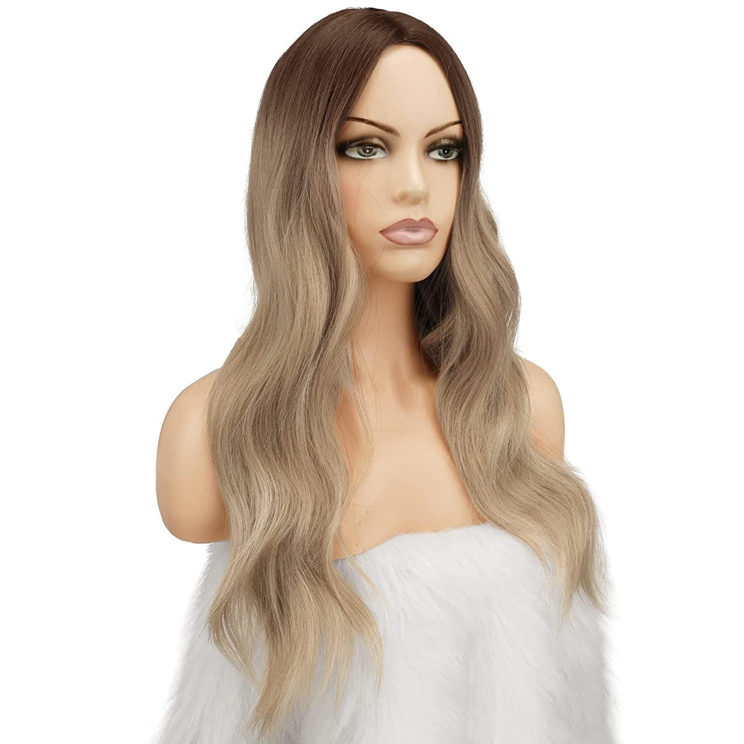 imageFESHFEN Long Dirty Blonde Wigs for Women 22 inch Middle Parting Synthetic Wavy Wig for Daily PartyOmbre Blonde