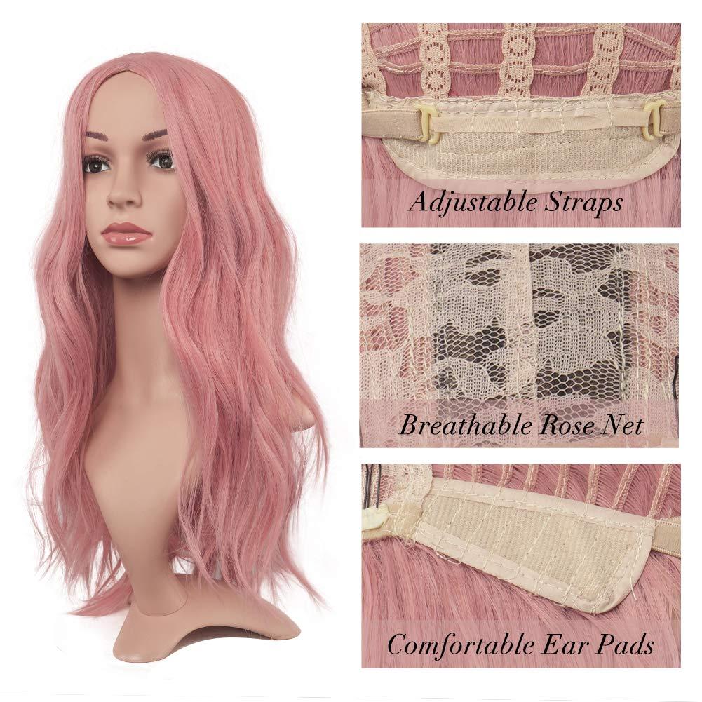 imageFESHFEN Long Dirty Blonde Wigs for Women 22 inch Middle Parting Synthetic Wavy Wig for Daily PartyPink