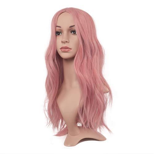 imageFESHFEN Long Dirty Blonde Wigs for Women 22 inch Middle Parting Synthetic Wavy Wig for Daily PartyPink