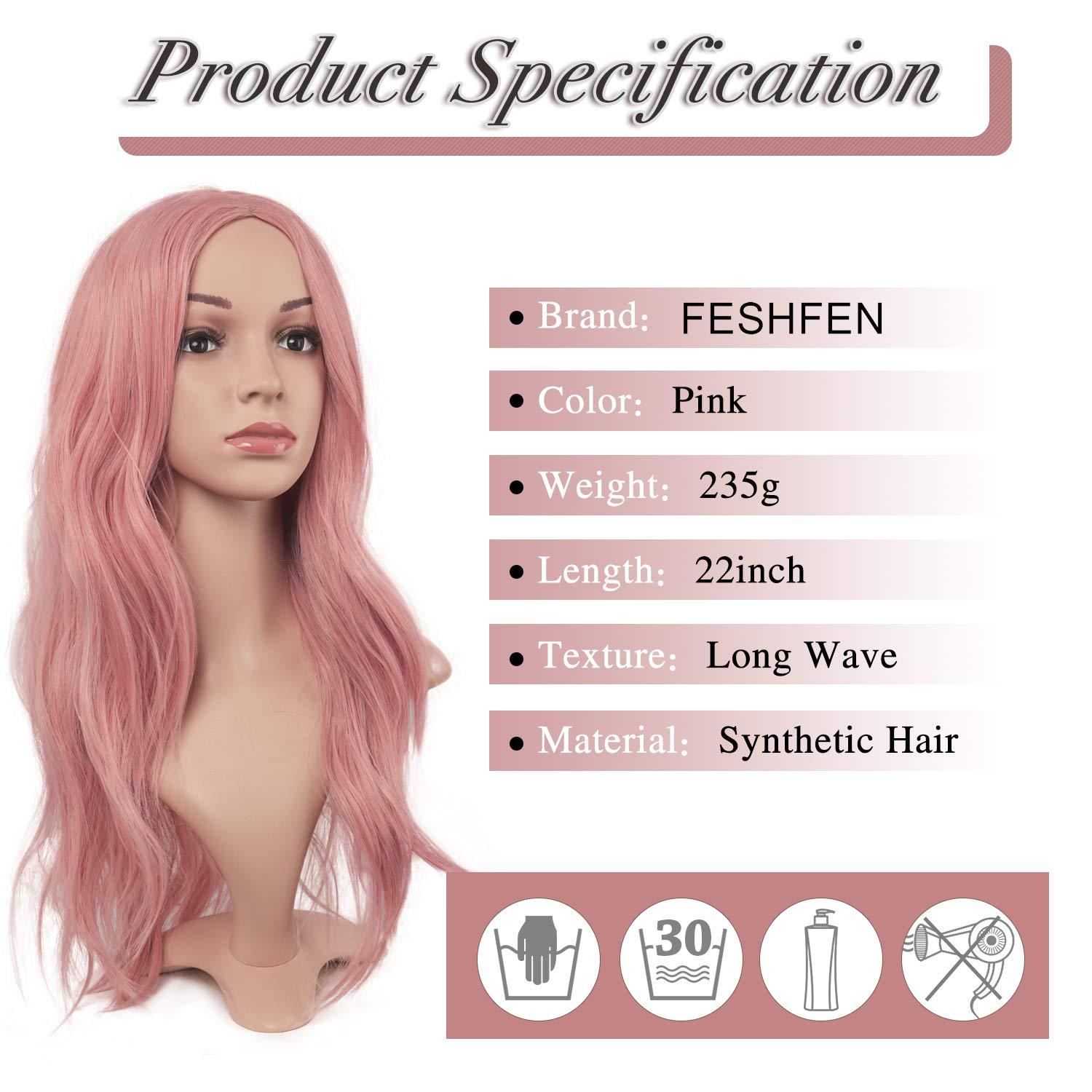 imageFESHFEN Long Dirty Blonde Wigs for Women 22 inch Middle Parting Synthetic Wavy Wig for Daily PartyPink