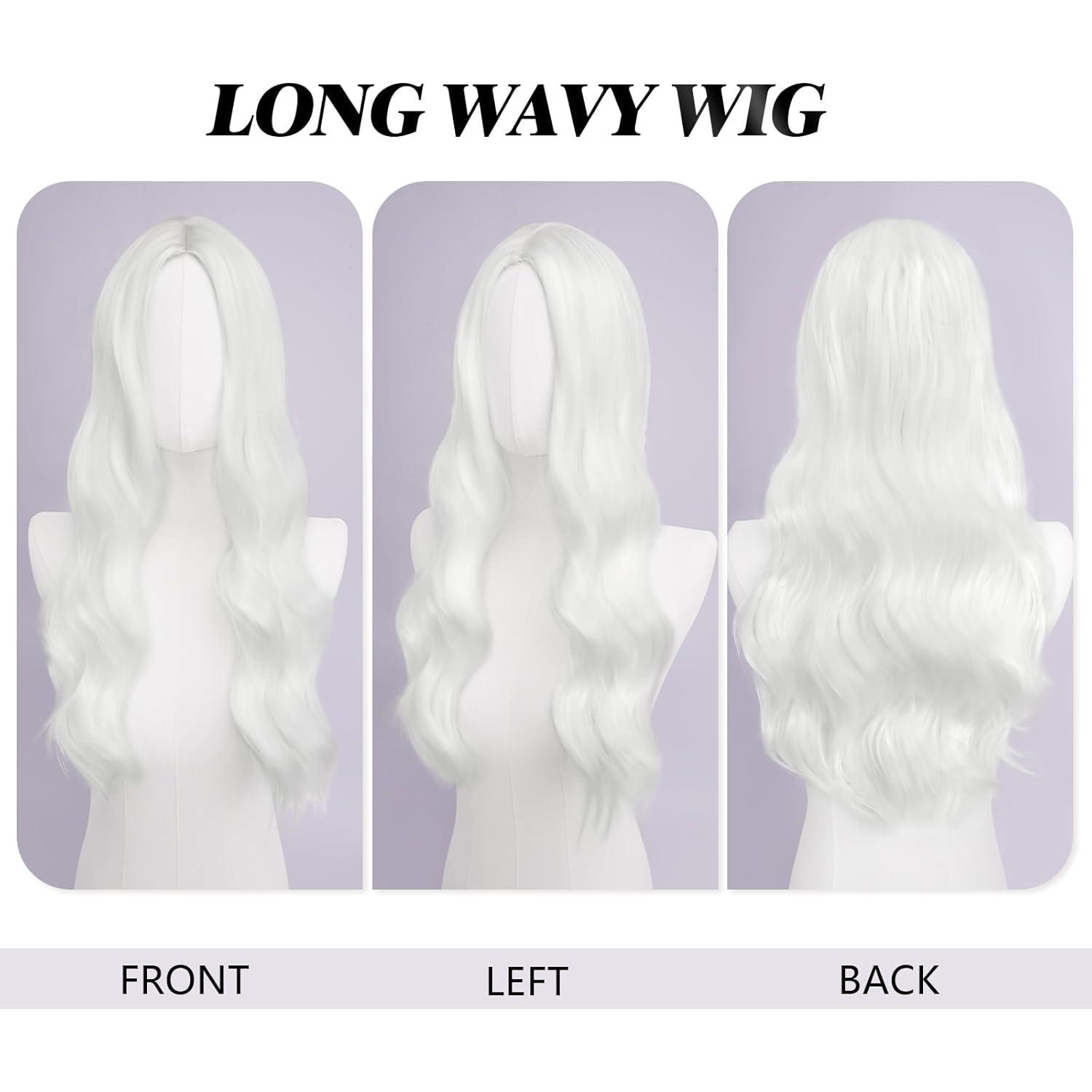 imageFESHFEN Long Dirty Blonde Wigs for Women 22 inch Middle Parting Synthetic Wavy Wig for Daily PartyWhite