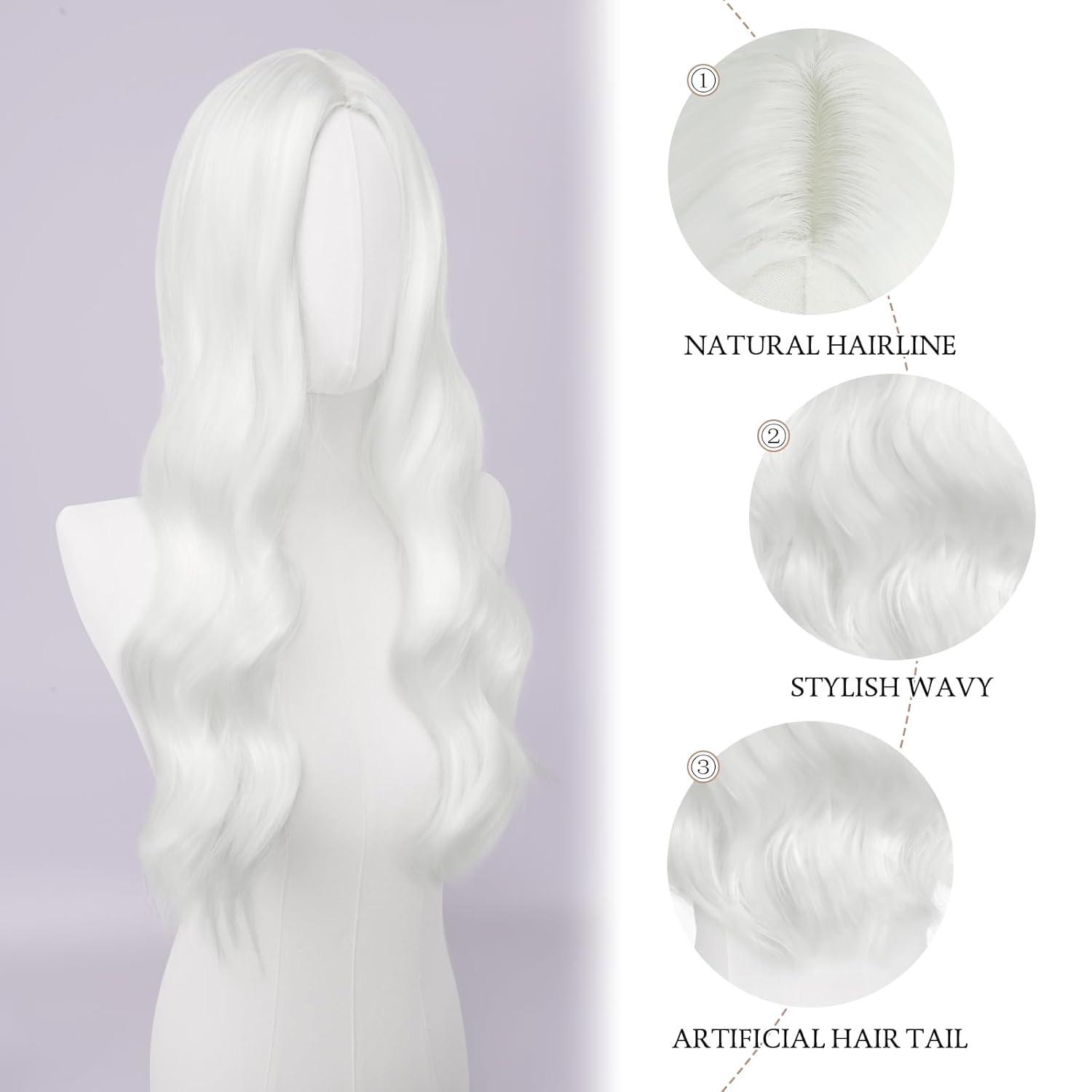 imageFESHFEN Long Dirty Blonde Wigs for Women 22 inch Middle Parting Synthetic Wavy Wig for Daily PartyWhite