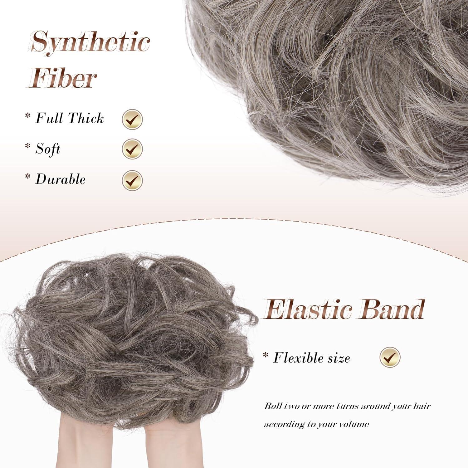 imageFESHFEN Messy Bun Hair Piece Wavy Synthetic Chignon Scrunchies for Instant Volume Elastic Bun Ponytail Hair Extensions Thick Hairpieces for Women Black Gray and White Tips 150 oz6A88A02D Salt and Pepper