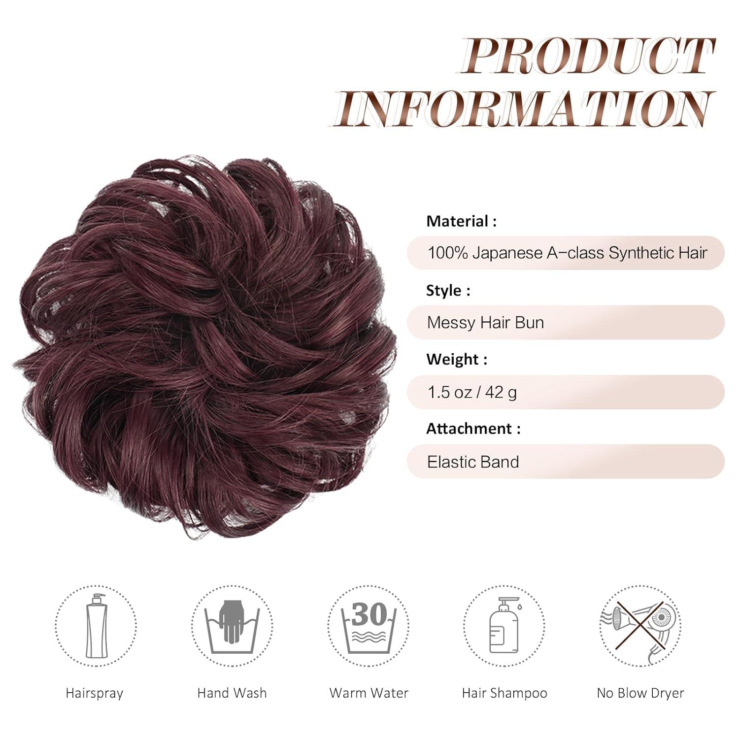 imageFESHFEN Messy Bun Hair Piece Wavy Synthetic Chignon Scrunchies for Instant Volume Elastic Bun Ponytail Hair Extensions Thick Hairpieces for Women Black Gray and White Tips 150 ozWine Red