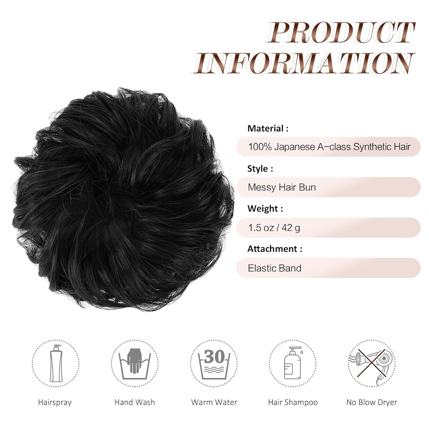 imageFESHFEN Messy Bun Hair Piece Wavy Synthetic Chignon Scrunchies for Instant Volume Elastic Bun Ponytail Hair Extensions Thick Hairpieces for Women Black Gray and White Tips 150 oz2 Natural Black
