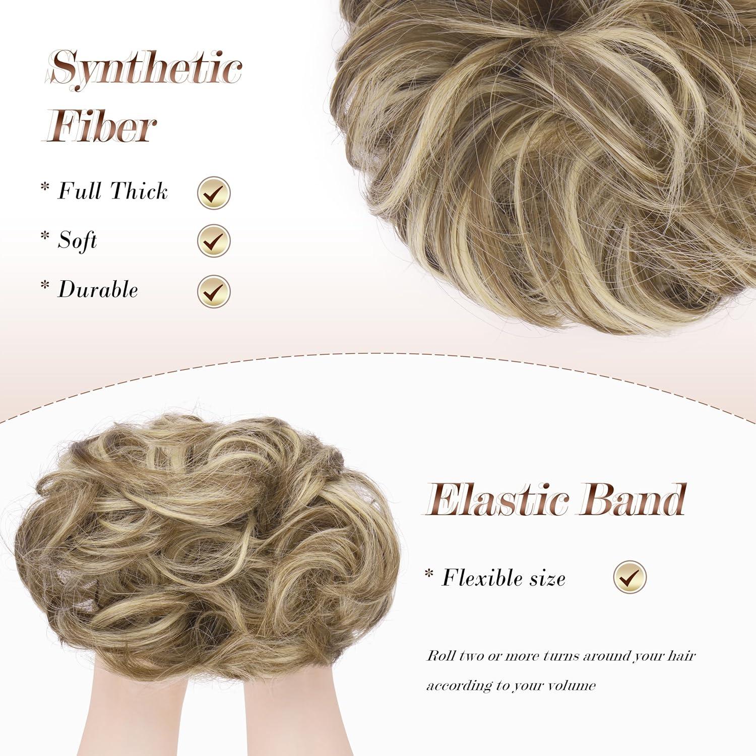 imageFESHFEN Messy Bun Hair Piece Wavy Synthetic Chignon Scrunchies for Instant Volume Elastic Bun Ponytail Hair Extensions Thick Hairpieces for Women Black Gray and White Tips 150 oz8660H10 Brunette Blonde